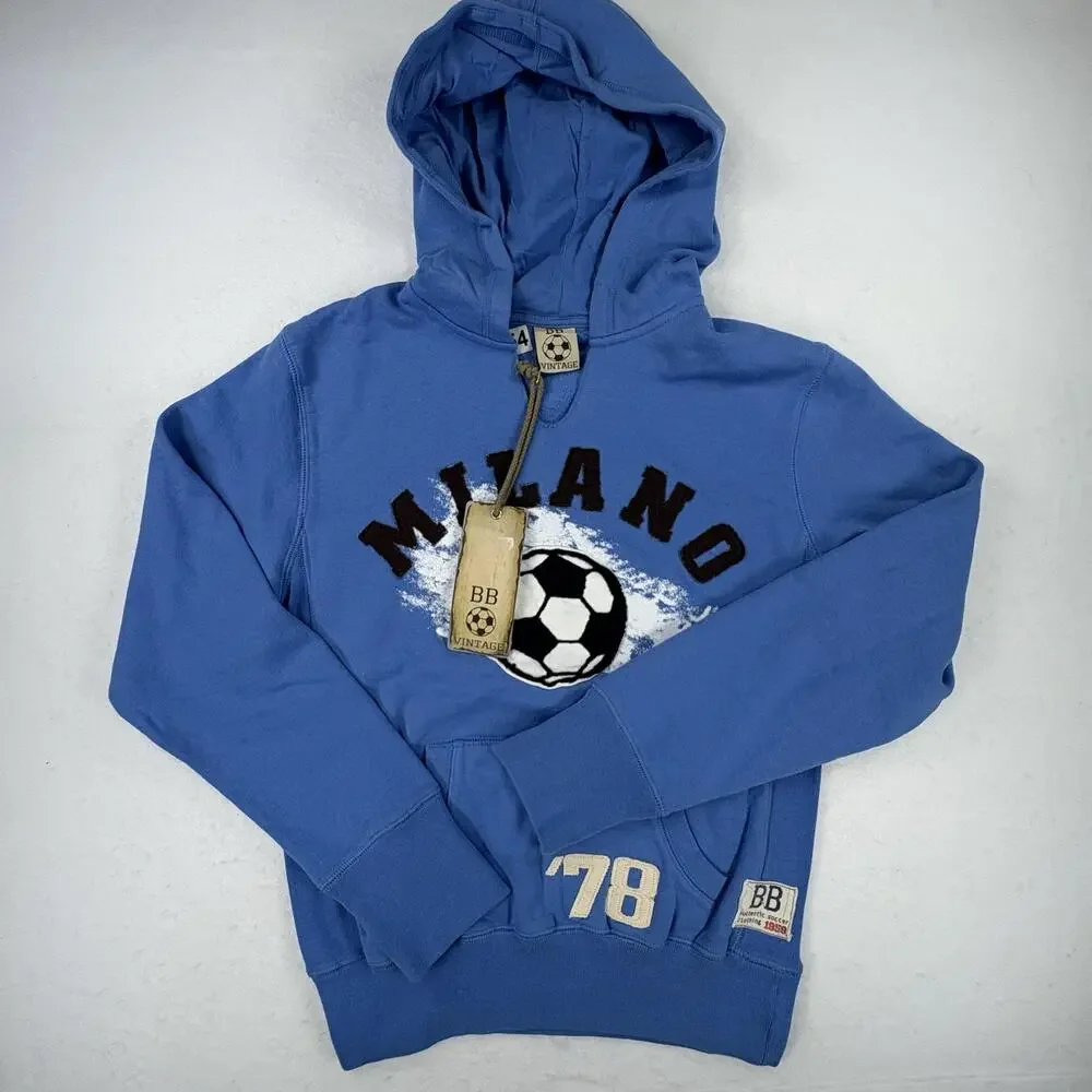 BB Vintage Hoodie Kids 2T Blue Milano Soccer Ball Graphic '78 Fleece Pullover